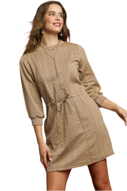 Drawstring Cable Knit Mini Dress with Pockets